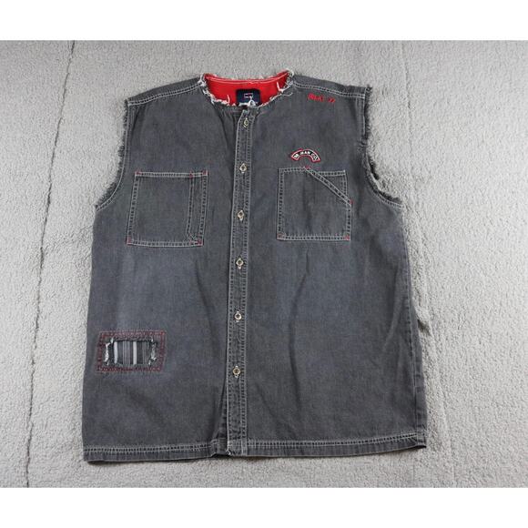 Bugle Boy Vest Mens Large Black Fade Denim Chambray Raw Hem Y2K Grunge Vintage - Picture 1 of 6